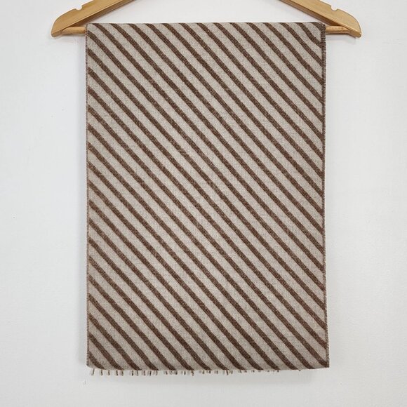 Reversible Houndstooth Stripe Pattern Beige Scarf Fringe Fall Fashion Cozy Soft - Picture 5 of 14